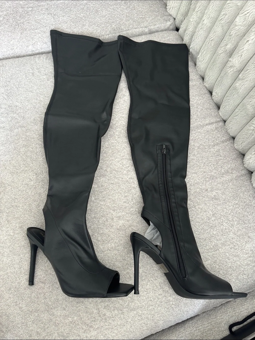 Fashion Nova Black Over-the-Knee Peep-Toe Stiletto Boot